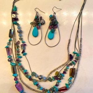 Turquoise and silver necklace and earrings